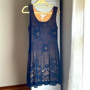 Navy lace dress with nude underlay, Studio M size Med